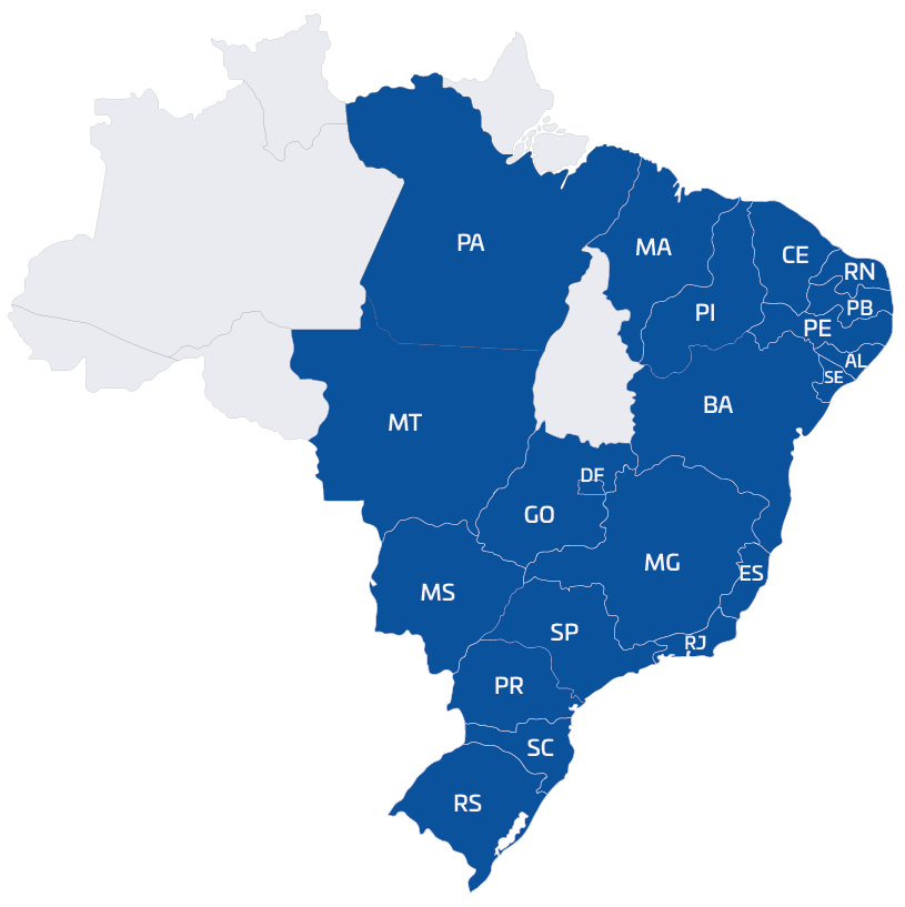Mapa do Brasil com estados com unidades do Melhor Ponto em destaque