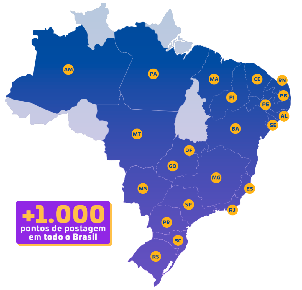 mapa do Brasil com sigla dos estados em um círculo amarelo