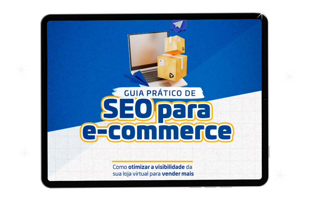 Tablete com a capa do Guia prático de SEO para e-commerce